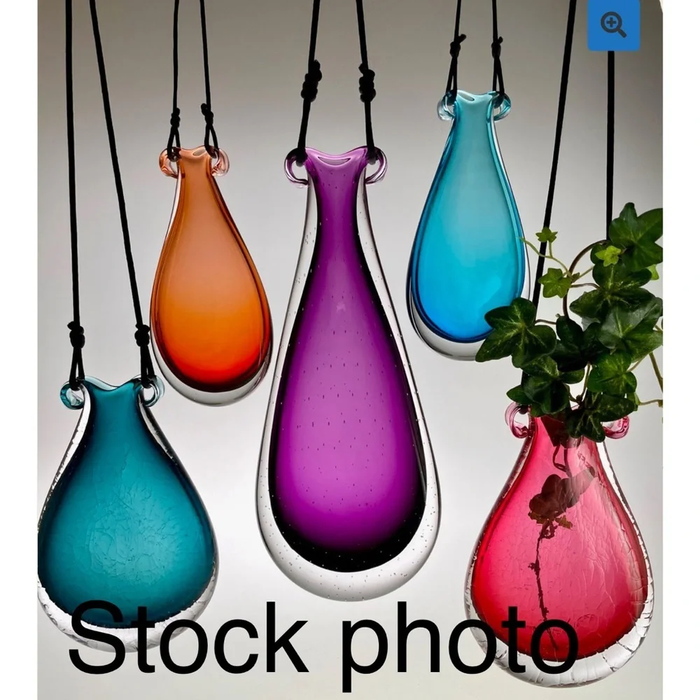 Janet Zug Ruby Red Amphora 4” Handblown signed 90’s Hanging Glass Vase